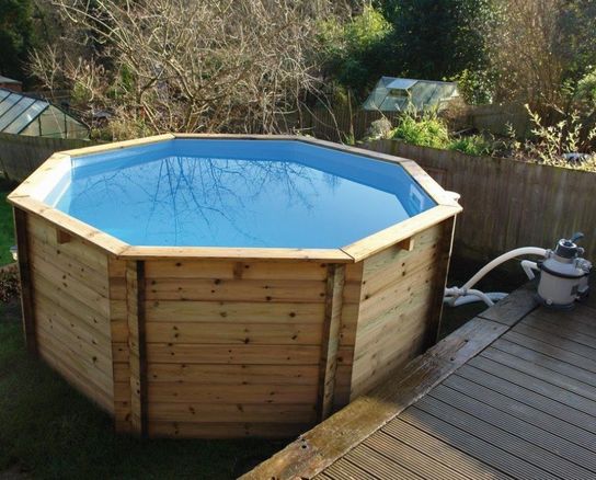 Octagonal Wooden Fun Pool With Sand Filter - 10ft x 48in by Plastica