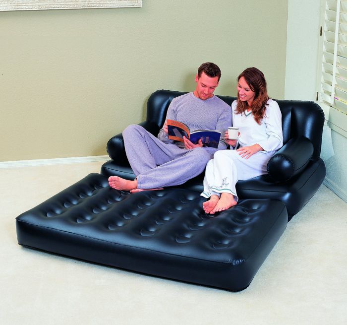 Double 5in1 Black Multifunctional Couch 74" x 60" x 25" Air Beds