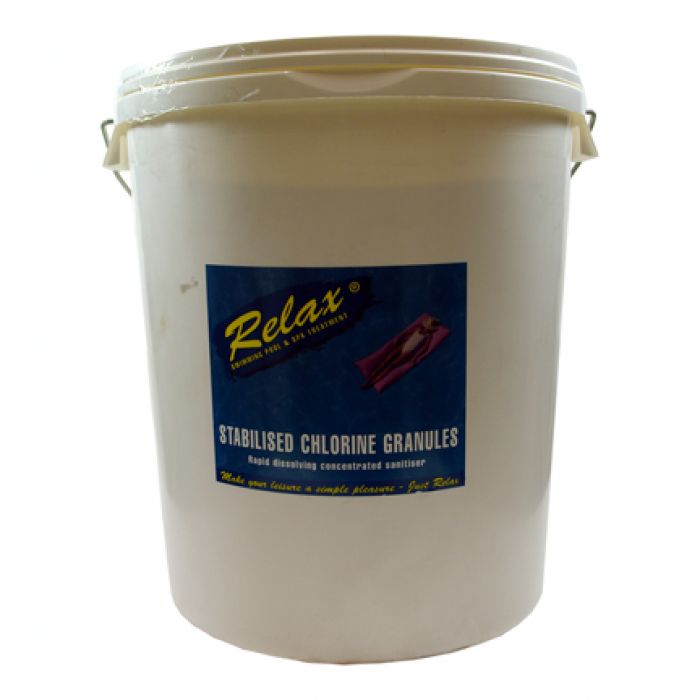 Stabilised Chlorine Granules 25Kg Bucket Chemicals For Spas, Above