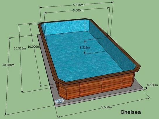 Rectangular Wooden Pool Chelsea - 10m x 5m by Plastica