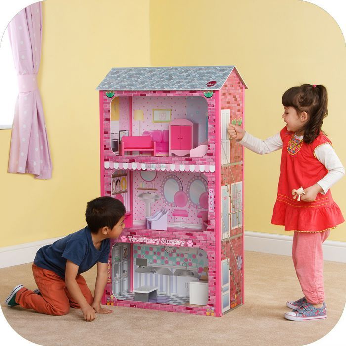 Plum Plaza Wooden Dolls House with Accessories Action Figures & Roleplay