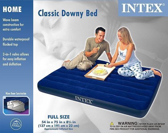 Full Size Easy Inflate Classic Downy Air Bed 75" x 54" by Intex