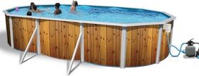 White Coral Wood Effect Oval Steel Pool - 6.4m x 3.66m - Bestway Steel Pro Max Pool Set Alternative