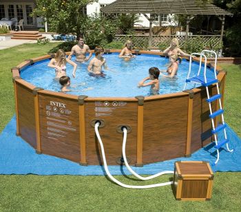 Intex Sequoia Spirit Woodgrain Frame Round Saltwater Pool 16ft 8" x 49"