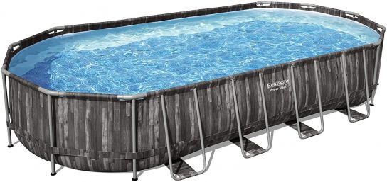 Bestway Power Steel Metal Frame Oval Rattan Grey Pool - 5611T - 24ft x 12ft x 48in