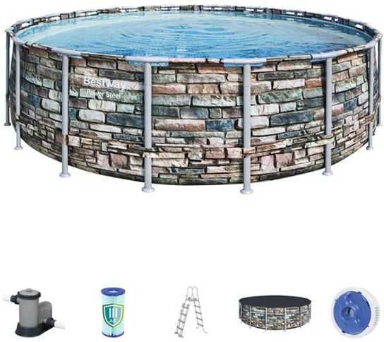 Power Steel Metal Frame Round Pool Package - 56889 - 22ft x 52in by Bestway