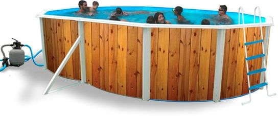 White Coral Wood Effect Oval Steel Pool - 5.5m x 3.66m