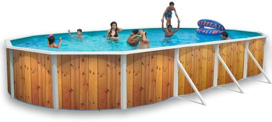 White Coral Wood Effect Oval Steel Pool - 9.15m x 4.57m