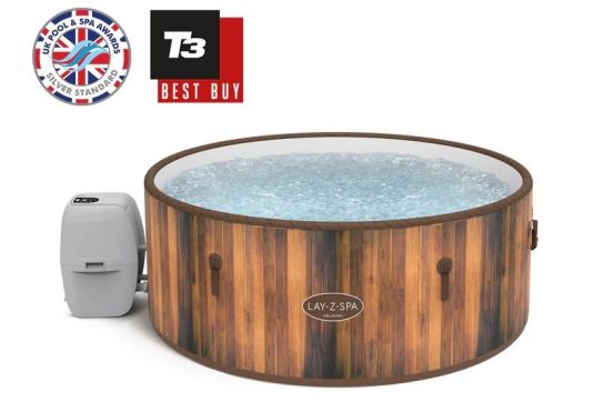 Lay-Z-Spa 60025 Helsinki Inflatable Hot Tub, 180 AirJet Wood Finish Spa with Rapid Heating and Freeze Shield for 5-7 People.