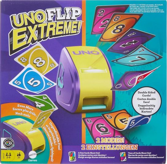 UNO Extreme Card Game with Lights, Sounds and Random-Action Launcher, 112 Cards, Perfect Gift for Ages 7+, GXY75