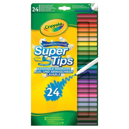 CRAYOLA SuperTips Washable Markers - 24 Assorted Colours | Premium Felt Tip Pens That Wash Off Skin and Clothes | Perfect for Ages 3+
