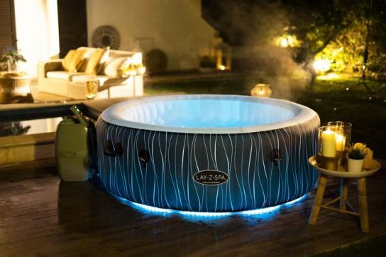 Lay-Z-Spa Hollywood Luxe AirJet Inflatable Hot Tub for 4-6 people, featuring LED Lights, measures 1.96 m x 66 cm
