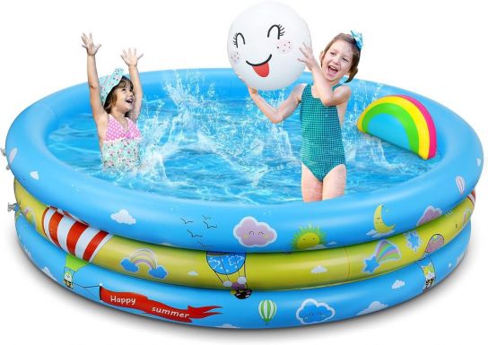 Jojoin Splash Pool, 125 CM Round with Two Inflatable Cushions, Perfect Kid's Swimming Pool for Indoor and Outdoor Summer Play