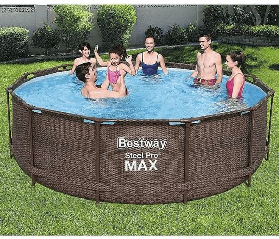 Steel Pro MAX Deluxe Rattan Frame Pool Package - 56709N - 12ft x 39.5in by Bestway