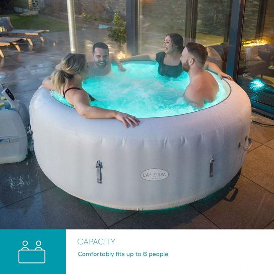 Lay-Z-Spa Paris Hot Tub Inflatable Spa with Built In LED Light System & Freeze Shield Technology