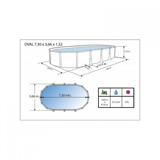 White Coral Ibiza Compact Oval Steel Pool - 7.3m x 3.66m x 1.32m