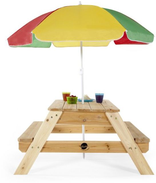 Plum Childrens Rectangular Garden Picnic Table with Parasol