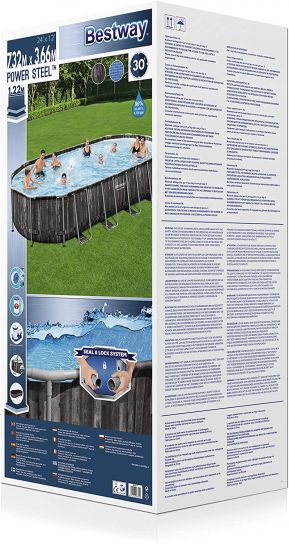 Bestway Power Steel Metal Frame Oval Rattan Grey Pool - 5611T - 24ft x 12ft x 48in