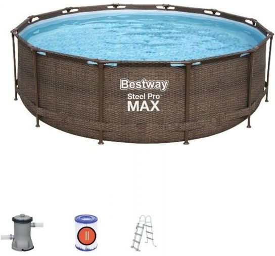 Steel Pro MAX Deluxe Rattan Frame Pool Package - 56709N - 12ft x 39.5in by Bestway