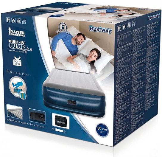 Bestway Tritech Queen Airbed with Built-in AC Pump 80in x 60in x 22in/2.03m x 1.52m x 56cm