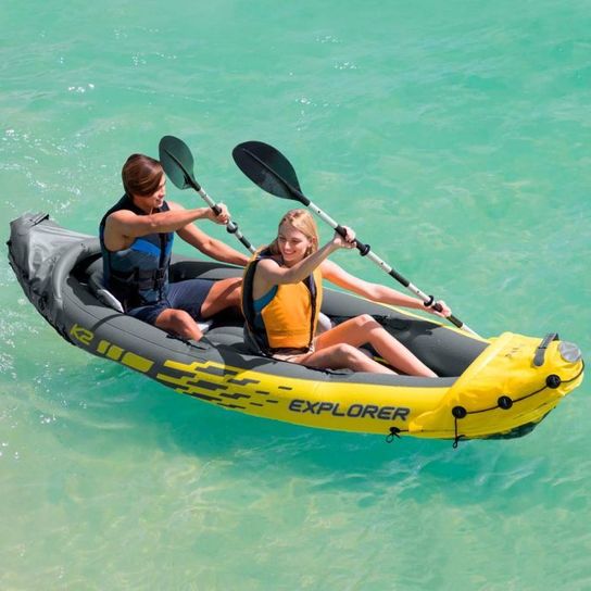 K2 Explorer Kayak 2 Man Inflatable Canoe with Oars by Intex