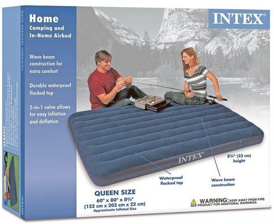 Queen Size Easy Inflate Classic Downy Air Bed 80" x 60" by Intex