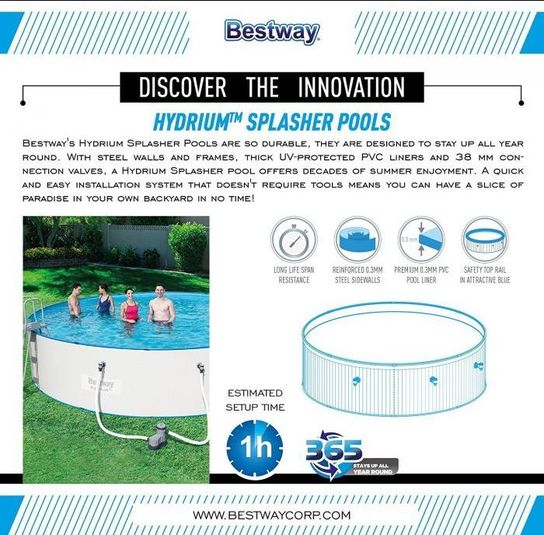 Hydrium Splasher Steel Wall Pool Set - 56377 - 12ft x 36in by Bestway