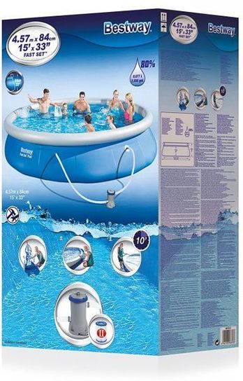 Fast Set Round Inflatable Pool With Filter Pump - 15ft x 33in by Bestway