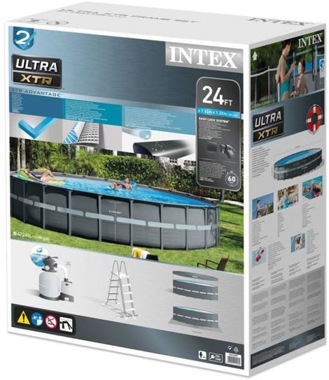 Intex Ultra XTR Frame Round Metal Pool 24ft x 52in With Sand Filter Pump- 26340NP 
