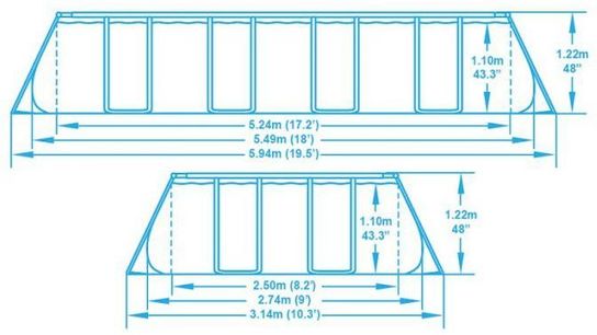 Bestway Steel Pro Silver Rectangular Frame Pool With Pump 18' x 9' x 48"