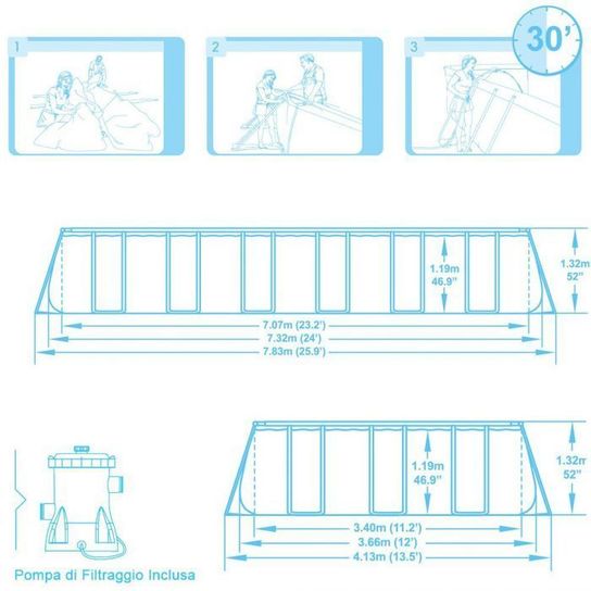 Steel Pro Rectangular Frame Pool With Pump - 24ft x 12ft x 52in by Bestway