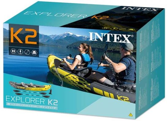 K2 Explorer Kayak 2 Man Inflatable Canoe with Oars by Intex