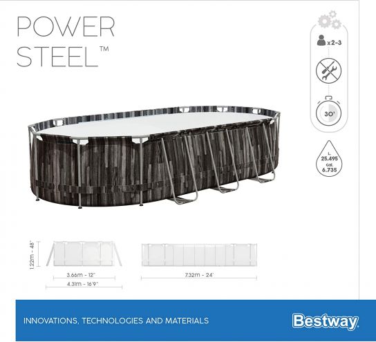 Bestway Power Steel Metal Frame Oval Rattan Grey Pool - 5611T - 24ft x 12ft x 48in