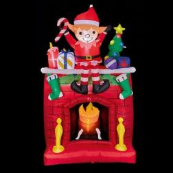 2m Lit Fireplace Inflatable with Festive Elf