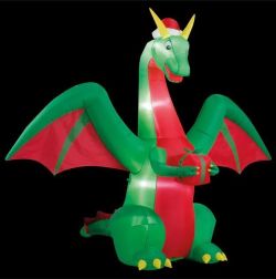 2.4m Inflatable Dragon With Santa Hat Parcel