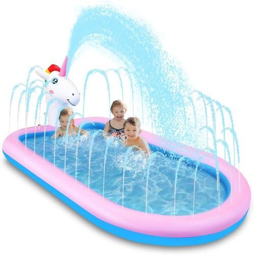 COOLJOY Inflatable Pool | Unicorn Splash Spray Paddling Pool Sprinkler Pad | 68 x 41 x 18 Inch Pool Toy for Kids and Toddlers