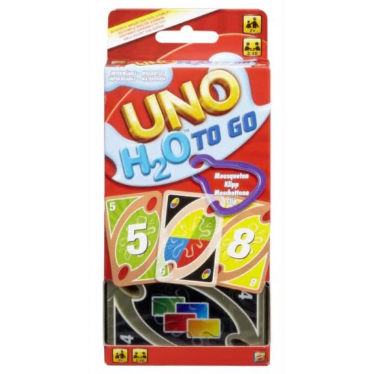 Mattel Games UNO H2O to GO, durable water-resistant card game for beach and snow trips, 108 cards, ages 7+, P1703